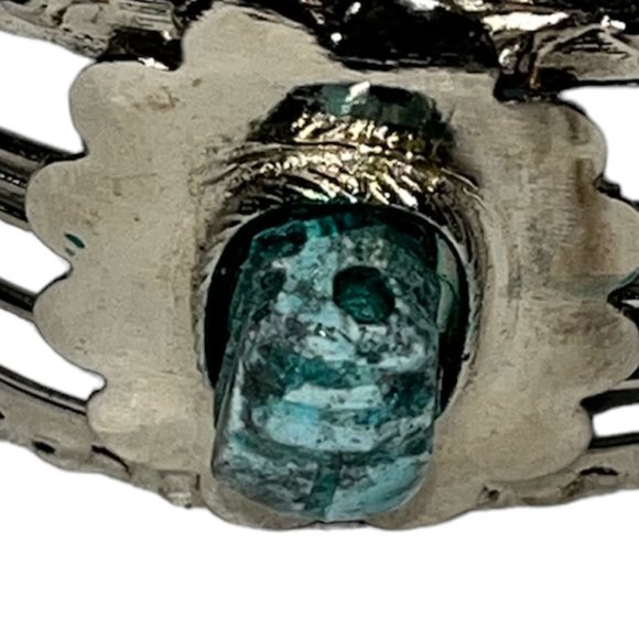 Vintage Egyptian Revival Blue Turquoise Scarab Silver Cuff - Picture 4 of 9